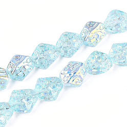 Небесно-голубой Прозрачность гальванизированные стеклянные бусины нити, самородки, с покрытием AB цвета, с половиным покрытием, голубой, 14x13.5x9.2 мм, отверстие : 0.9 мм, около 45 шт / нитка, 24.61'' (62.5 см)