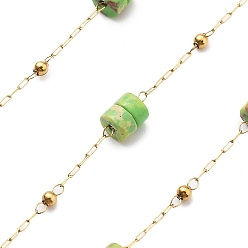Имперская яшма Ионное покрытие (ip) 304 цепи из нержавеющей стали, с бусинами из натуральной императорской яшмы, реальный 18 k позолоченный, пайки, с катушкой, 4x2 мм, около 32.81 футов (10 м) / рулон