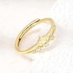 Plaqué 18K Or Véritable Bagues en laiton micro pavées en oxyde de zirconium transparent pour femmes, étoiles, crémaillère plaquage, plaqué longue durée, sans cadmium et sans plomb, réel 18 k plaqué or, 5.8mm, diamètre intérieur: 17 mm