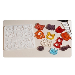 Cat Shape Силиконовые формы, подвесные формы, формы для литья гипсовой смолы, белые, форма кошки, 127x121x4.5 мм, отверстие : 1.5~2.5 мм, внутренний диаметр: 21x52 мм и 18~41 мм