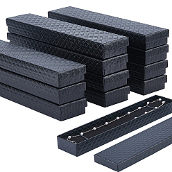 Black 15Pcs Rhombus Textured Cardboard Jewelry Necklace Boxes, with Black Sponge, for Jewelry Gift Packaging, Rectangle, Black, 21.1x4.3x2.1cm, Inside: 20.8×3.85cm