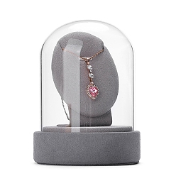 Light Grey Clear Glass Dome Cover, Decorative Display Case, Cloche Bell Jar Terrarium with Velvet Base, White, 90x80x120mm