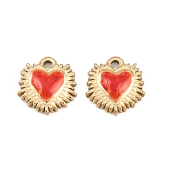 Red 304 Stainless Steel and Enamel Pendants, Sacred Heart Charms, Real 14K Gold Plated, Red, 9.5x9x2mm, Hole: 1mm