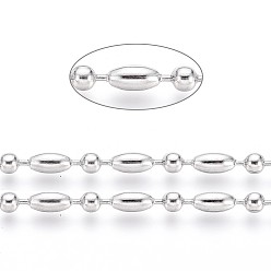 Нержавеющая Сталь Цвет Не тускнеют 304 шариковые цепи из нержавеющей стали, цвет нержавеющей стали, рис: 6x3.2 мм, Шар: 3.2 mm