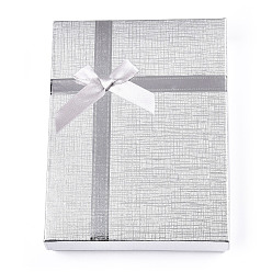 Белый Дым Картон ювелирные изделия ожерелье коробки, с белой губкой, для ювелирной подарочной упаковки, прямоугольник с бантом, серый, 16x12x3.1 см, внутри: 15.2×11.2см.