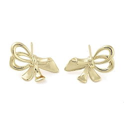 Golden Brass Studs Earrings, Long-Lasting Plated, Lead Free & Cadmium Free, Bowknot, Golden, 13x22mm