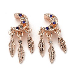 Розовое Золото Европейские бусины, сплав, стразы , бусины с большим отверстием, луна с листом, розовое золото , 27.5x13x8.5 мм, отверстие : 4.5 мм