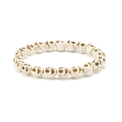 Желтая Старая Ткань  Эластичный браслет с черепом из синтетической бирюзы (окрашенный), драгоценные камни украшения на Хэллоуин для мужчин, бусины : 10x8x9.5 мм, внутренний диаметр: 2-1/4 дюйм (5.8 см)