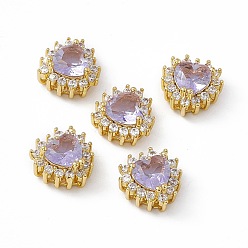 Сливовый Стойки обшивки латунь микро проложить кубического циркония бусы, со стеклом, реальный 18 k позолоченный, долговечный, без кадмия, без никеля и без свинца, сердце, слива, 10.5x10.5x6 мм, отверстие : 1.2~3.5x1.2~1.4 мм