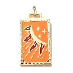 Темно-Оранжевый Кулон из латуни микропаве с фианитами и эмалью, без кадмия, без никеля и без свинца, прямоугольные, темно-оранжевый, 45.5x25.5x2.5 мм, отверстие : 4.5 мм
