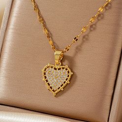 Золотой Элегантные латунные подвески в форме сердца с микропаве из прозрачных кубических цирконий, идеально подходит для Дня святого Валентина, золотые, 15.75 дюйм (40 см)