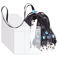 Прозрачный 60шт. прямоугольные ПВХ держатели для визитных карточек, с 60шт. катушкой для бейджа из АБС-пластика с полиэстерными шнурками, прозрачные, 116x66x1.5 мм