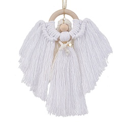 Белый Подвеска в виде ангела из дерева и хлопковых нитей, Бусины из синтетического гематита и нейлоновая нить для украшения входной двери дома, белые, 260~270 мм