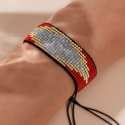 Красный Браслеты из плетеных бусин в этническом стиле для женщин, ромб шаблон, красные