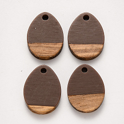 Кокосово-Коричневый Подвески из смолы и ореха, слеза, кокосового коричневый, 17.5x13x4 мм, отверстие : 1.8 мм