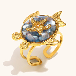 Fish 304 манжетные кольца из нержавеющей стали и эмали, реальный 18 k позолоченный, рыба, внутренний диаметр: 15~20 мм