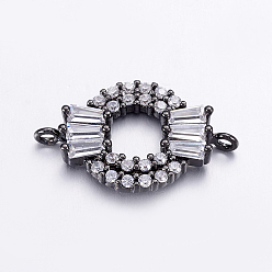 Gunmetal Brass Micro Pave Cubic Zirconia Links, Clear, Long-Lasting Plated, Ring, Gunmetal, 13x21.5x3mm, Hole: 0.5mm