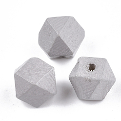 Light Grey Painted Natural Wood Beads, Polyhedron, Light Grey, 13x13x10~10.5mm, Hole: 2.5mm