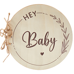 Кокосово-Коричневый Круглая книга с надписью "Hey Baby" из дерева для гостевых книг на празднование рождения ребенка (для мальчика или девочки), кокосового коричневый, 22x21.8x1.05 см