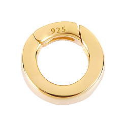 Золотой 1pc 925 Кольца с пружинным затвором из стерлингового серебра, с печатью 925, золотые, 9 датчик, 10x3 мм, отверстие : 6 мм