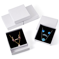 Белый 5шт. картонные коробки для упаковки ювелирных изделий с ромбовидной текстурой и губкой внутри, для подвесок, серег и колец, квадратный, белые, 8.8x8.8x2.8 см