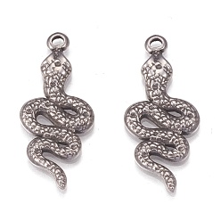Antique Silver 304 Stainless Steel Pendant Rhinestone Settings, Snake, Antique Silver, Fit for 1~2mm Rhinestone, 30x13x2.5mm, Hole: 2mm