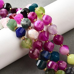 Розовый Нити бусин из натурального кварца окрашенные, граненые, с бисером, твист, туманная роза, 10x9~10x9~10 мм, отверстие : 1 мм, около 33~34 шт / нитка, 15.04''~15.35'' (38.2~39 см)