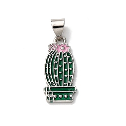 Платина Латунь эмаль подвески, кактус с цветком, платина, 20.5x9x1.5 мм, отверстие : 3.5x4 мм