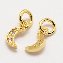 Настоящее золото 18K Латунь микро проложит класс Aaa кубического циркония прелести, долговечный, луна, без кадмия, без никеля и без свинца, реальный 18 k позолоченный, 9x4x1 мм, отверстие : 3 мм