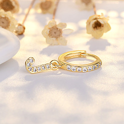 Letter J Латунные серьги-кольца из прозрачного кубического циркония, золотые, буква J, 24x7 мм