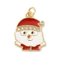 Santa Claus Латунные микро проложить кубического циркония подвески, с эмалью, без кадмия и без свинца, реальный 18 k позолоченный, с целью перехода в кольце, Дед Мороз, 19x15x2 мм, отверстие : 3.2 мм