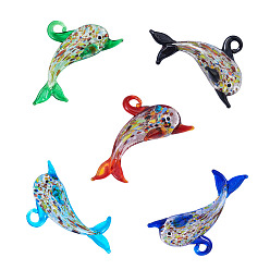(52) Непрозрачная лаванда 5 шт. 5 цвета большие подвески ручной работы из серебряной фольги в технике лэмпворк, прелести дельфинов, разноцветные, 45~49x65~68x9~11 мм, отверстие : 5~6x5~6 мм, 1 шт / цвет