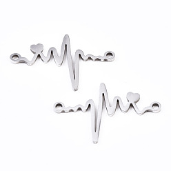 Stainless Steel Color Non-Tarnish 201 Stainless Steel Link Connectors, Laser Cut, Electrocardiograph, Stainless Steel Color, 15.5x23x1mm, Hole: 1.4mm