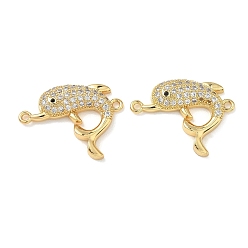 Настоящее золото 18K Латунные микропаве прозрачные кубические цирконии коннекторы морские животные, ссылки на дельфинов, без свинца и без кадмия, долговечный, стойки покрытие, реальный 18 k позолоченный, 17.5x23x3.8 мм, отверстие : 1.2 мм