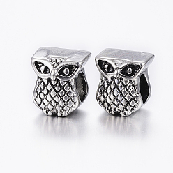 Античное Серебро 304 из нержавеющей стали европейские шарики, бусины с большим отверстием, сова, античное серебро, 10.5x9x10 мм, отверстие : 5 мм