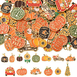 (52) Непрозрачная лаванда 56 шт. 14 стили подвески из сплава ко Дню благодарения, с эмалью, золотые, подвеска-подсолнух в виде белки из тыквы, разноцветные, 17~31x13~29x1.5~1.7 мм, отверстие : 1.6~2 мм, 4 шт / стиль