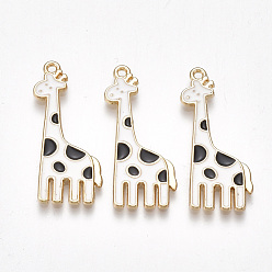 Белый Подвески из сплава , без кадмия и без свинца, с эмалью, жирафа, золотой свет, белые, 32x14x2 мм, отверстие : 1 мм