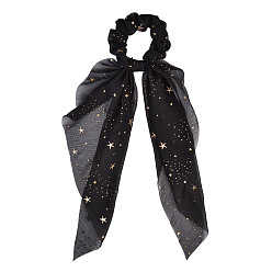 Черный Звездная ткань, эластичный конский хвост, веревка для волос, длинные ленты, резинки для волос, резинка для волос / резинки для волос, аксессуары для волос для девочек женщин, чёрные, 381x80 мм