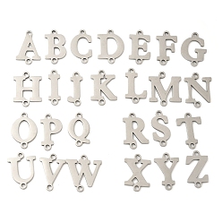 Нержавеющая Сталь Цвет 26 шт. 26 стили 201 звенья из нержавеющей стали с лазерной резкой букв A~Z, не тускнеет, цвет нержавеющей стали, 13~14x4.5~12x1 мм, отверстие : 1.4 мм, 1 шт / стиль