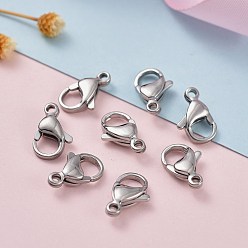 Stainless Steel Color 304 Stainless Steel Lobster Claw Clasps, Parrot Trigger Clasps, Manual Polishing, Stainless Steel Color, 13x8x4mm, Hole: 1.5mm