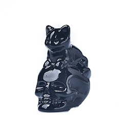 Обсидиан Резные украшения в форме кошки и черепа из натурального обсидиана, для домашнего офисного стола, 30 мм