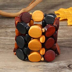 Золотистый Деревянные эластичные браслеты в стиле богемы и этнического стиля для женщин, золотые, внутренний диаметр: 2-1/8~2-1/2 дюйм (5.3~6.2 см)