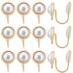 Настоящее золото 18K 10шт. полукруглые латунные застежки для сережек-каффов, с имитацией жемчуга из АБС-пластика и петлями, долговечный, без никеля , реальный 18 k позолоченный, 15x10x12.5 мм, отверстие : 1.2 мм