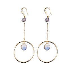 Purple Dangle Earrings, with Glass Beads, Oval Alloy Enamel Charms, Brass Linking Rings, Bar Link Chains and Earring Hooks, Purple, 87~88mm, Pin: 0.8mm