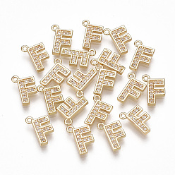 Letter F Brass Cubic Zirconia Charms, Letter, Clear, Real 18K Gold Plated, Letter.F, 10x6.5x1.5mm, Hole: 1mm