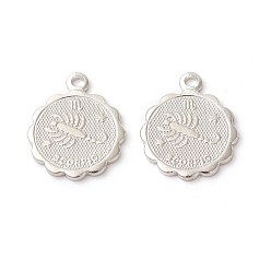 Скорпион Латунь прелести, стойки покрытие, плоские круглые с двенадцати созвездий, Скорпион, 14x11.5x1 мм, отверстие : 1.2 мм