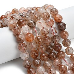 Rutilated Кварц Нити бусин из натурального медного рутилированного кварца, круглые, 12~12.5 мм, отверстие : 1~1.2 мм, около 33 шт / нитка, 15.43 дюйм (39.2 см)