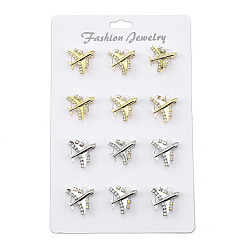 Платиновый & Золотой 12 шт 2 цвета самолет сплав горный хрусталь бант броши для рюкзака одежда, платиной и золотом, 23.5x25.5 мм, 6 шт / цвет