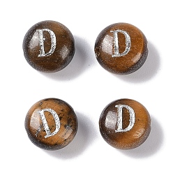 Letter D Природных тигровый глаз бисером, рондель с письмом, Буква D, 8.5~9x5~5.5 мм, отверстие : 1.2 мм