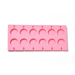 Pink DIY Lollipop Making Food Grade Silicone Molds, Candy Molds, Flat Round, 12 Cavities, Pink, 115x264x8mm, Inner Diameter: 35mm, Fit for 3mm Stick